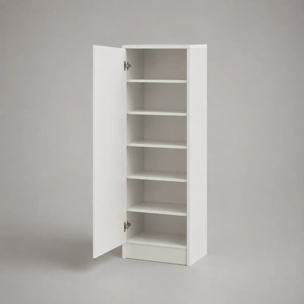 Schuhschrank mit 1 Drehtür und 5 Einlegeböden aus melaminharzbeschichteter Spanplatte, Weiß, 60 × 35 × 180 cm