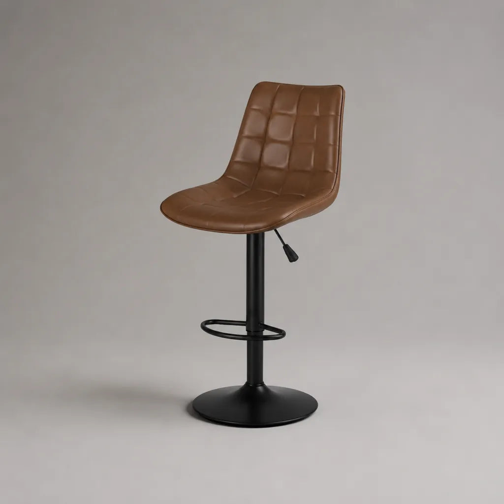 Höhenverstellbarer Barhocker aus PU-Kunstleder und Stahl, 360° drehbar, Braun/Schwarz, 45 × 49 × 86–107 cm
