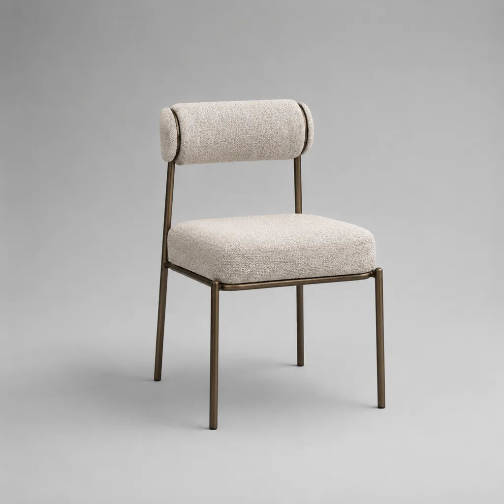 Esszimmerstuhl aus Polyester-Bouclé und pulverbeschichtetem Stahl, Creme/Bronze, 50 × 55 × 83 cm