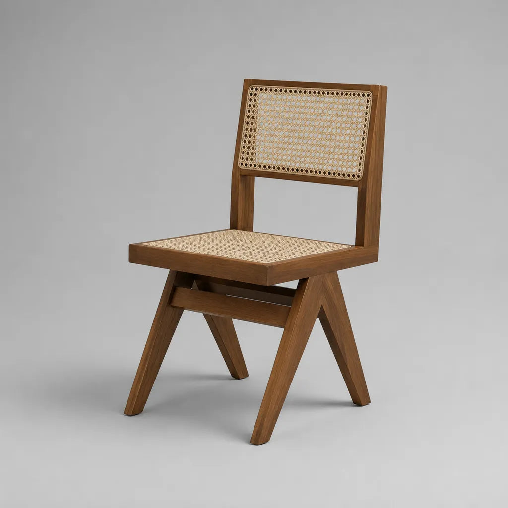 Esszimmerstuhl aus Massivholz mit Rattangeflecht, Braun/Natur, 48 × 53 × 82 cm