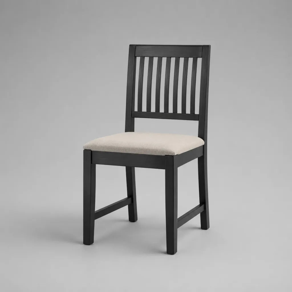 Gepolsterter Esszimmerstuhl aus massivem Gummibaumholz, Dunkelgrau/Creme, 45 × 52 × 90 cm