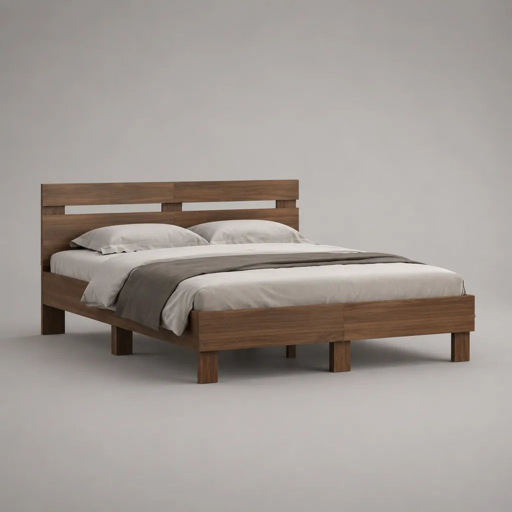Doppelbett-Bettgestell aus massivem Kiefernholz mit Kopfteil, Walnussbraun, Liegefläche 160 x 200 cm