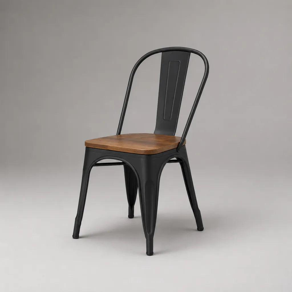 Esszimmerstuhl aus Stahl und Holz, Schwarz/Braun, 45 × 52 × 85 cm