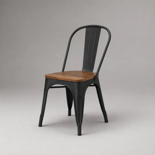 Esszimmerstuhl aus Stahl und Holz, Schwarz/Braun, 45 × 52 × 85 cm