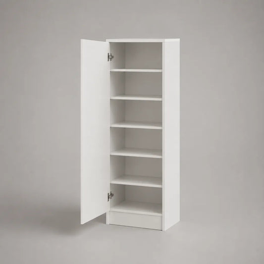 Schuhschrank mit 1 Drehtür und 5 Einlegeböden aus melaminharzbeschichteter Spanplatte, Weiß, 60 × 35 × 180 cm