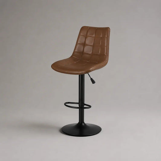 Höhenverstellbarer Barhocker aus PU-Kunstleder und Stahl, 360° drehbar, Braun/Schwarz, 45 × 49 × 86–107 cm