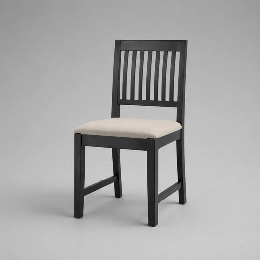 Gepolsterter Esszimmerstuhl aus massivem Gummibaumholz, Dunkelgrau/Creme, 45 × 52 × 90 cm