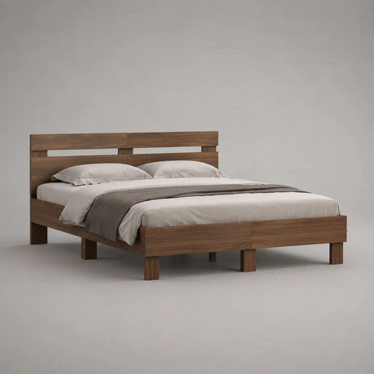 Doppelbett-Bettgestell aus massivem Kiefernholz mit Kopfteil, Walnussbraun, Liegefläche 160 x 200 cm