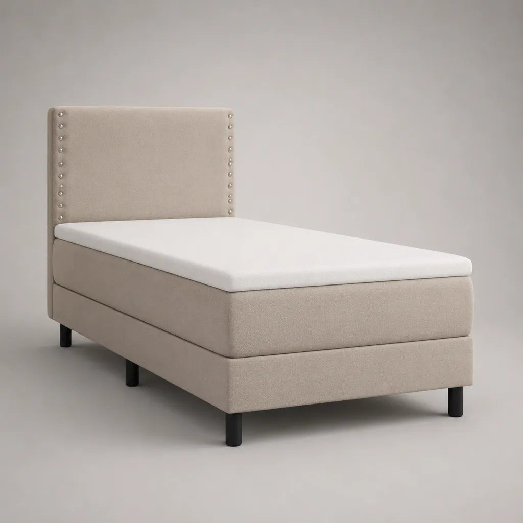 Boxspringbett 90 × 200 cm mit Matratze, Topper und Polyesterbezug, Beige