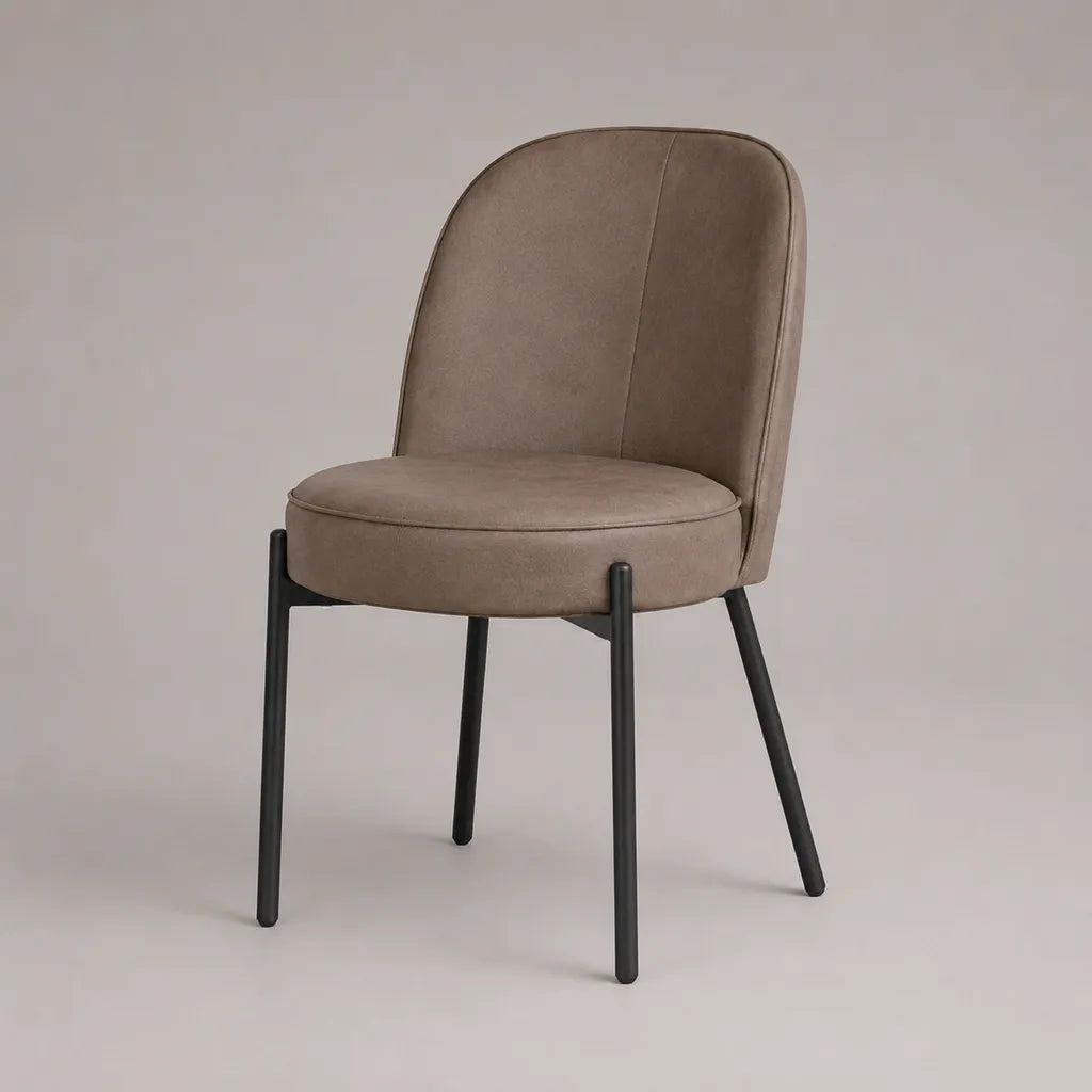 Gepolsterter Esszimmerstuhl aus Stoff mit Stahlgestell, Taupe/Schwarz, 85 x 49 x 55 cm