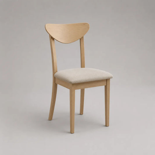 Esszimmerstuhl aus Eichenmassivholz und Eichenfurnier mit gepolstertem Stoffsitz, Natur/Beige, 47 × 52 × 83 cm
